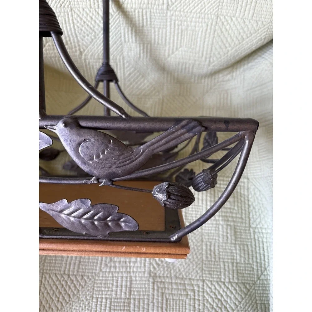 Beautiful Vintage Bronze Metal Rectangular Basket w/Handle & Wood Base 12.5x9